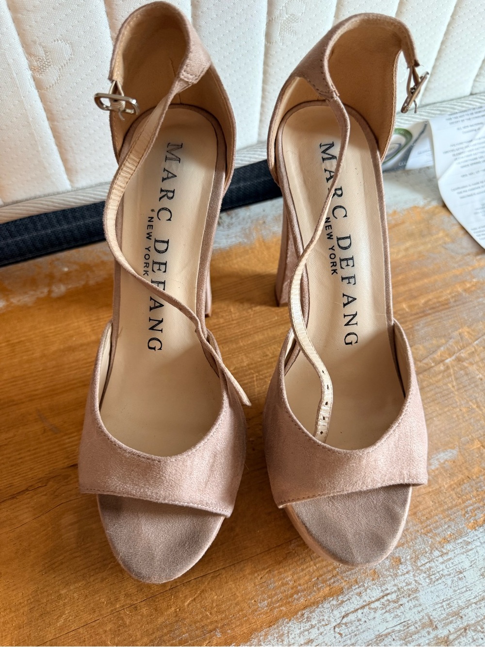Marc Defang Blush Suede Open-Toe Ankle-Strap Heels
